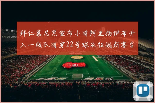 拜仁慕尼黑宣布小将阿里扬伊布升入一线队将穿22号球衣征战新赛季